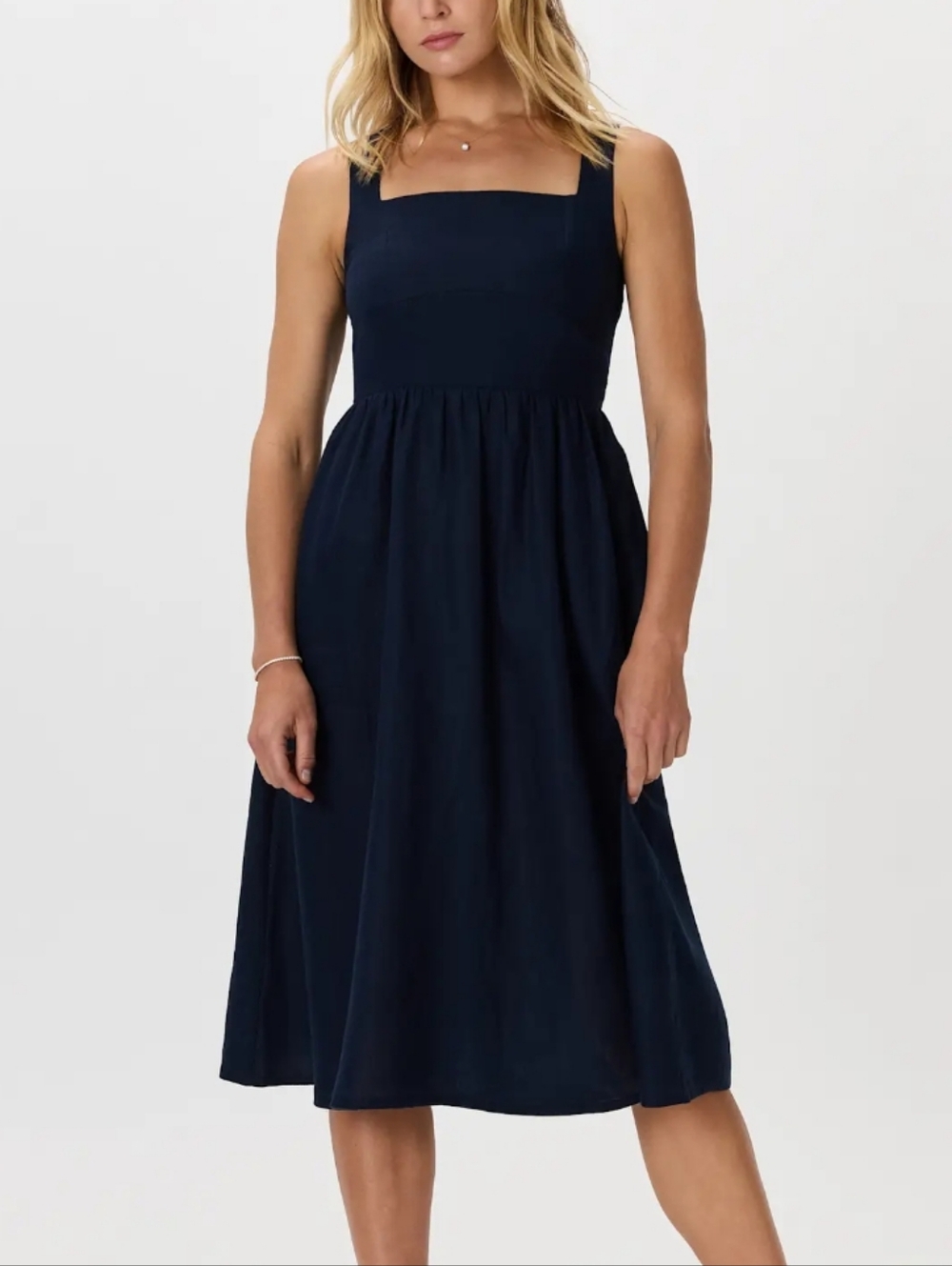 Quince Navy Blue 100% Linen Dress